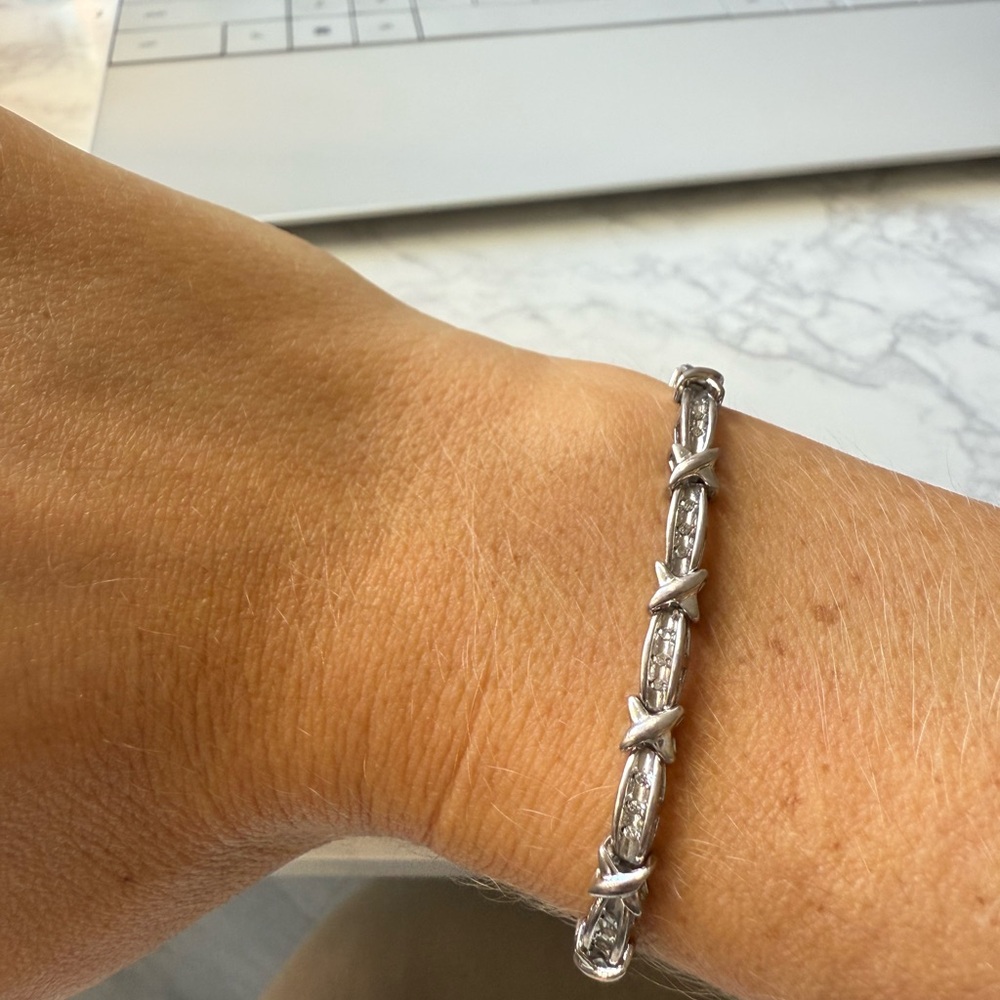 Silver with diamond cross bracelet - worn only a few times